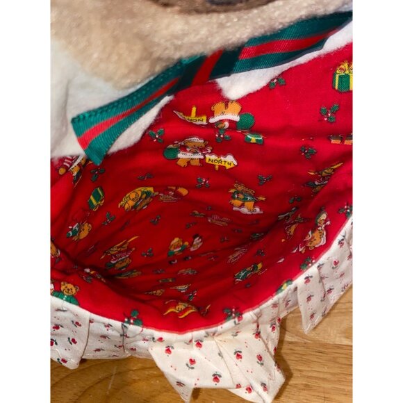 Vintage Handmade Teddy Bear Christmas Hanging Stocking w/ Festive Pattern & Bow - Picture 11 of 11